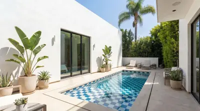 AFTER - Plunge pool with limestone coping, Beverly Hills