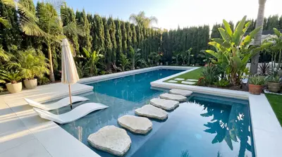 AFTER - L-shape pool with sun shelf, Encino