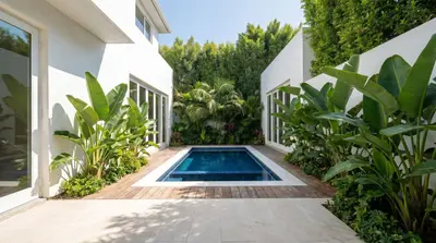 AFTER - Geometric pool with fire feature, Studio City